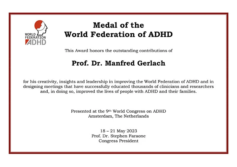 Medal Certificate Prof. Dr. Manfred Gerlach
